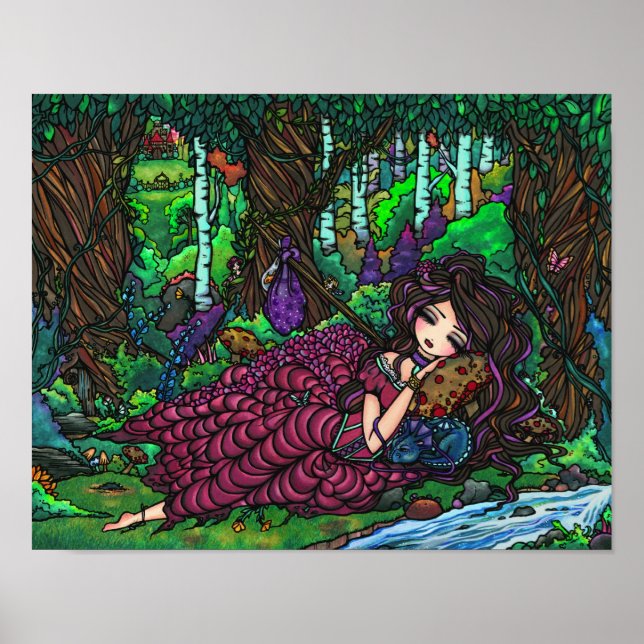 "Runaway Princess" Fairy Dragon Fantasy Forest Art Poster (Front)