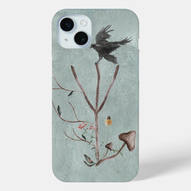 Rune Algiz made of branches with a crow Case-Mate iPhone Case (Back)