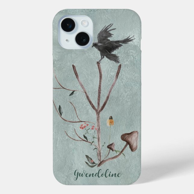 Rune Algiz With Branches And Crow Case-Mate iPhone Case (Back)
