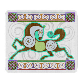 RunequineTM Glass Cutting Board: Green Norse Horse Board