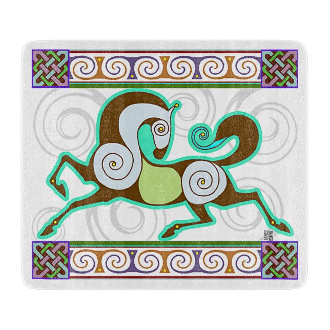RunequineTM Glass Cutting Board: Green Norse Horse Board (Front)