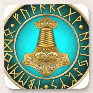 Runes - Thors Hammer - Teal Coaster