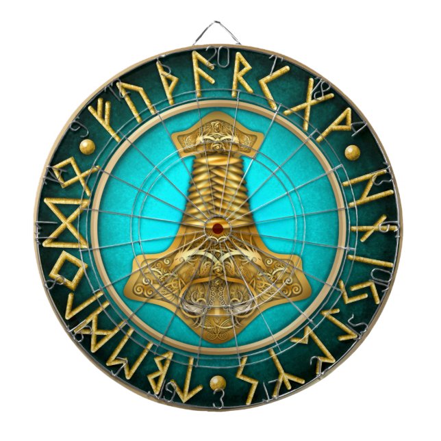 Runes - Thors Hammer - Teal Dartboard (Front)