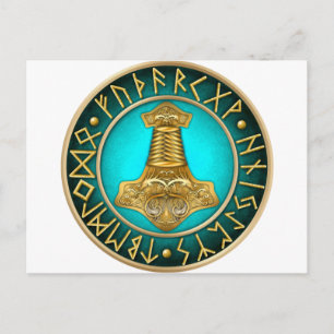 Runes - Thors Hammer - Teal Postcard