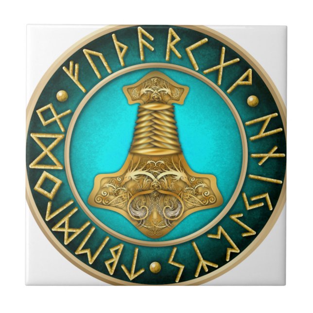 Runes - Thors Hammer - Teal Tile (Front)