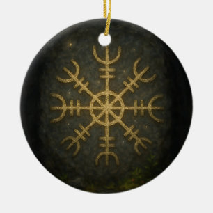 Runestone Ægishjálmur – Ancient Norse Protection S Ceramic Tree Decoration