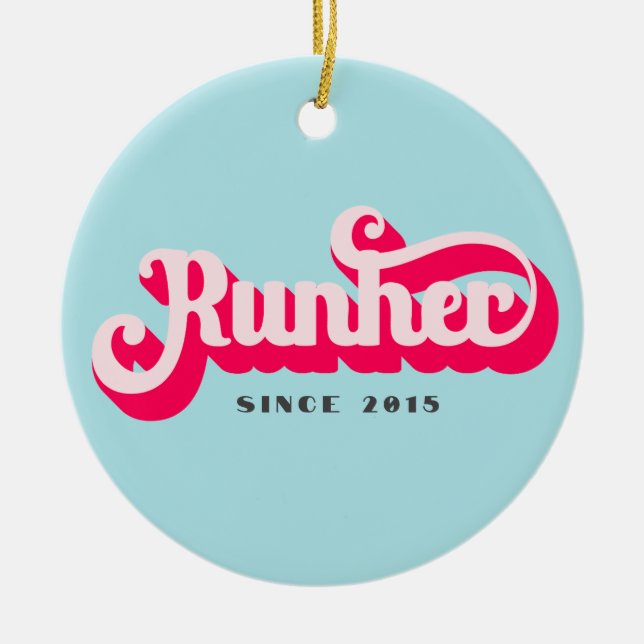 Runher Running Pink Bold Retro Font Motivational Ceramic Tree Decoration (Front)
