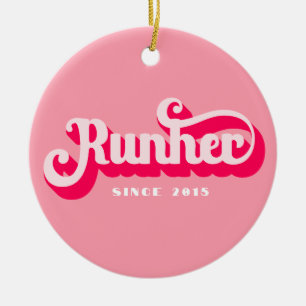 Runher Running Pink Bold Retro Font Motivational Ceramic Tree Decoration
