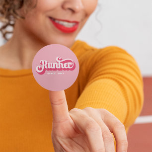 Runher Running Pink Retro Font Motivational Classic Round Sticker