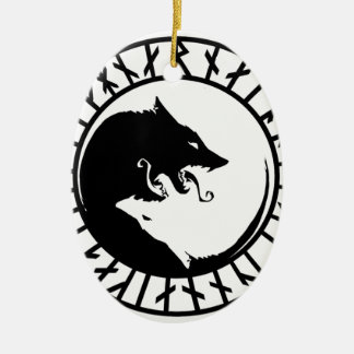 Runic Dire Wolf viking norse nordic runes Ceramic Tree Decoration