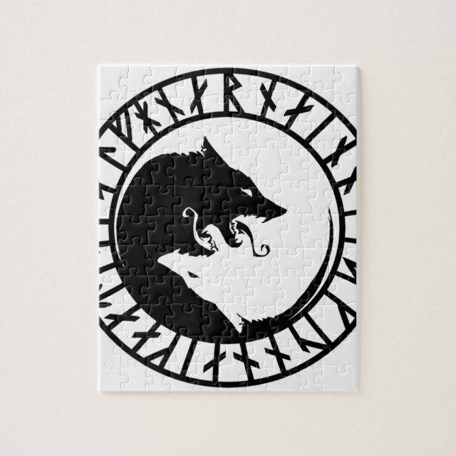 Runic Dire Wolf viking norse nordic runes Jigsaw Puzzle (Vertical)