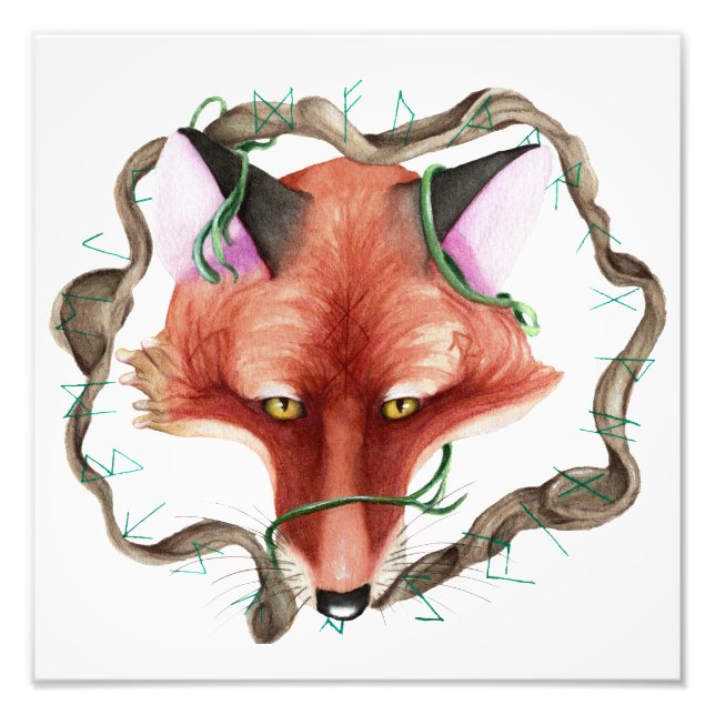 Runic Fox Watercolour Photo Print (Front)