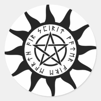 Runic Pentacle Sun Round Sticker