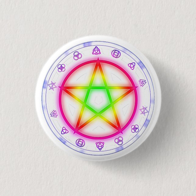 Runic Rainbow Pentacle Pagan Pride design 3 Cm Round Badge (Front)