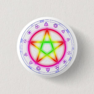 Runic Rainbow Pentacle Pagan Pride design 3 Cm Round Badge