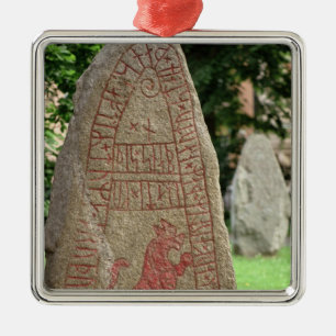 Runic stone metal tree decoration