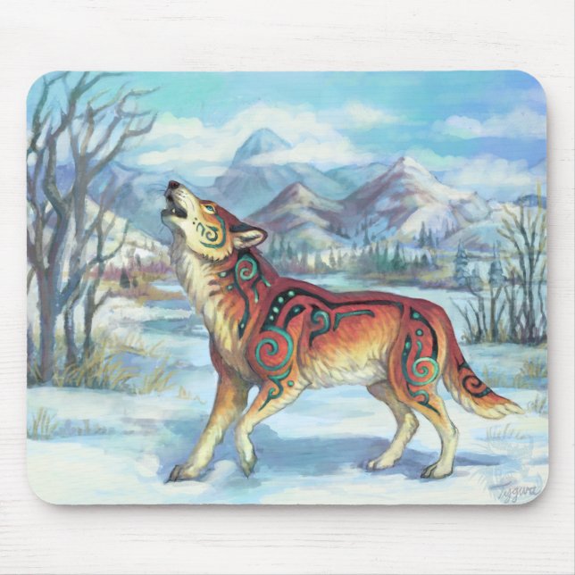 Runic Winter Wolf Mouse Mat (Front)