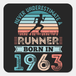 Runner born in 1963 60th Birthday Gift Running Dad Square Sticker