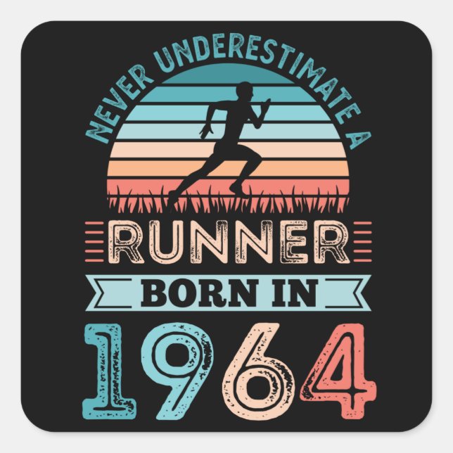 Runner born in 1964 60th Birthday Gift Running Dad Square Sticker (Front)