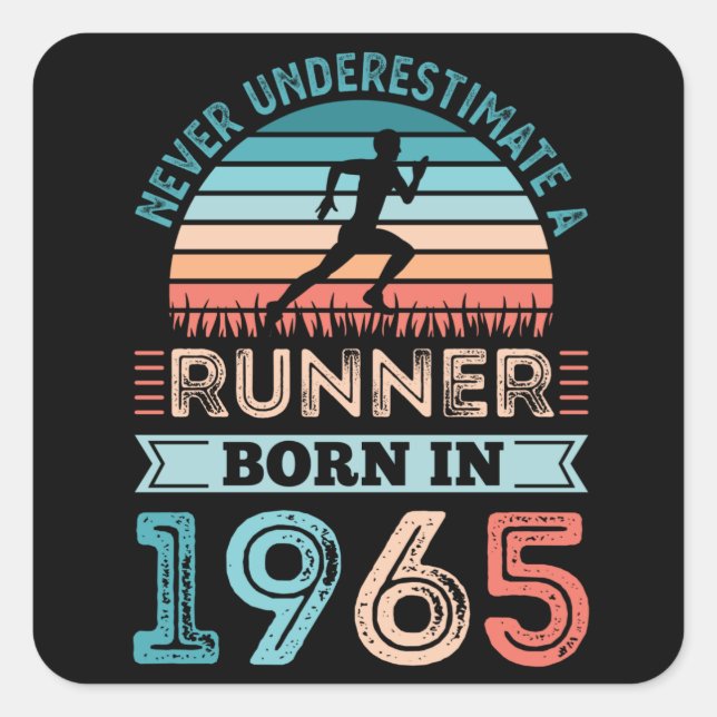 Runner born in 1965 60th Birthday Gift Running Dad Square Sticker (Front)