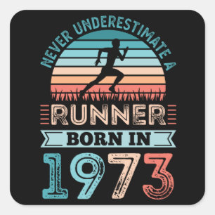 Runner born in 1973 50th Birthday Gift Running Dad Square Sticker