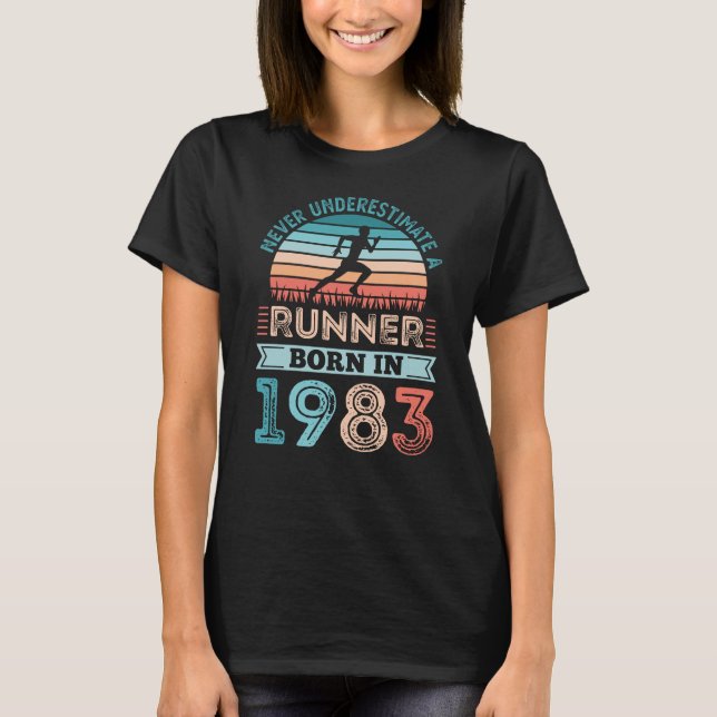 Runner born in 1983 40th Birthday Gift Running Dad T-Shirt (Front)