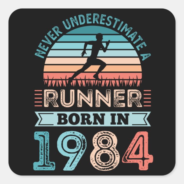 Runner born in 1984 40th Birthday Gift Running Dad Square Sticker (Front)