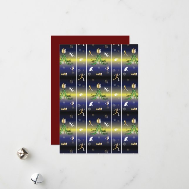 Runner Christmas Tree - Girls Running Holiday Card (Front/Back In Situ)