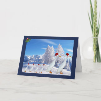 Runner duck santa hat holiday card