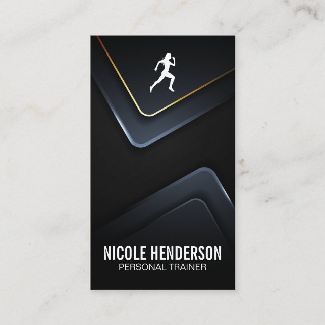Runner Icon | Modern Metal Background Business Card (Front)
