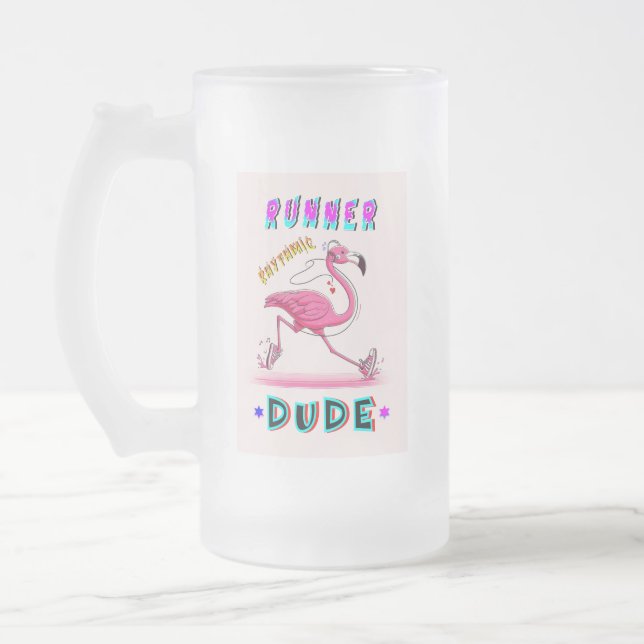 Runner Rhythmic Dude Frosted Glass Beer Mug (Left)