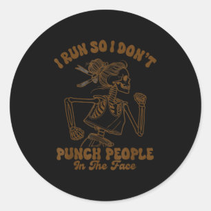 Runner running i run i don't punch people skeleton classic round sticker