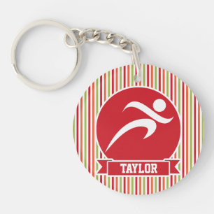 Runner, Running; Red, Green, Orange Stripes Key Ring
