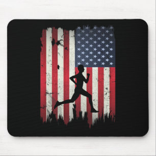 Runner Running Usa American Flag 4th Of July Patri Mouse Mat