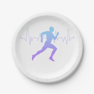 Runner Silhouette Gradient With Heart Beat Line Paper Plate