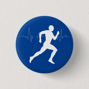 Runner Silhouette With Heart Beat Line  3 Cm Round Badge