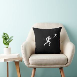 Runner Silhouette With Heart Beat Line   Cushion
