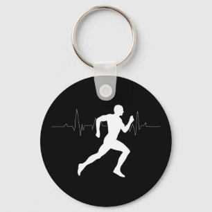 Runner Silhouette With Heart Beat Line  Key Ring