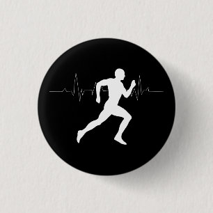 Runner Silhouette With Heart Beat Lineb 3 Cm Round Badge