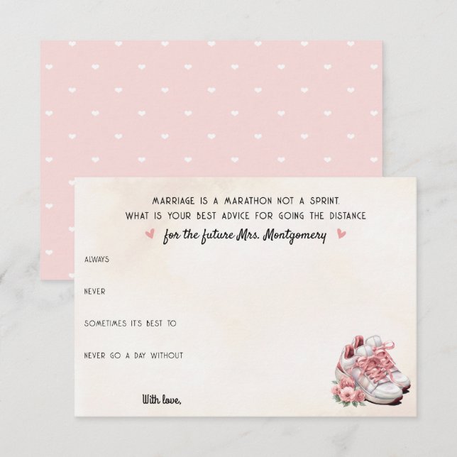 Runner Theme Pink Sneaker Floral Wedding Advice Card (Front/Back)