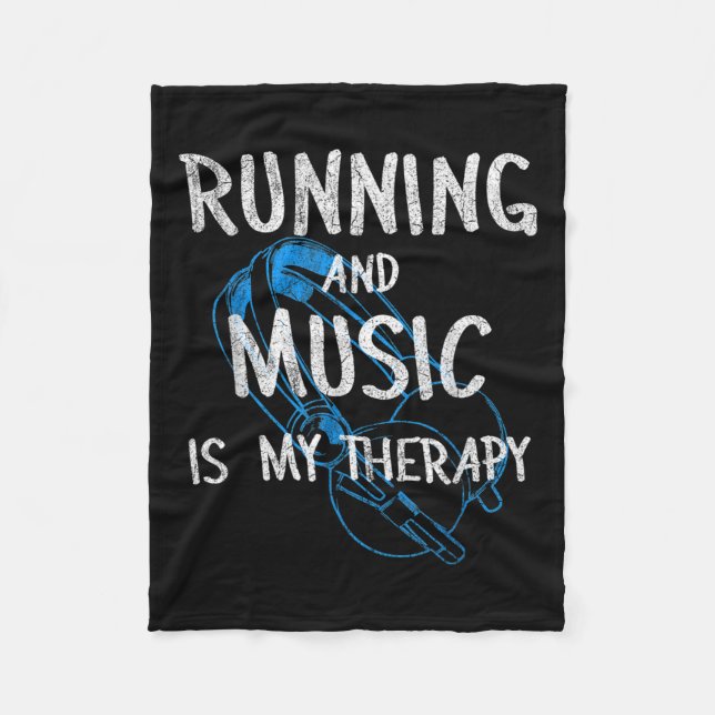 Running And Music Is My Therapy Headphones Design  Fleece Blanket (Front)