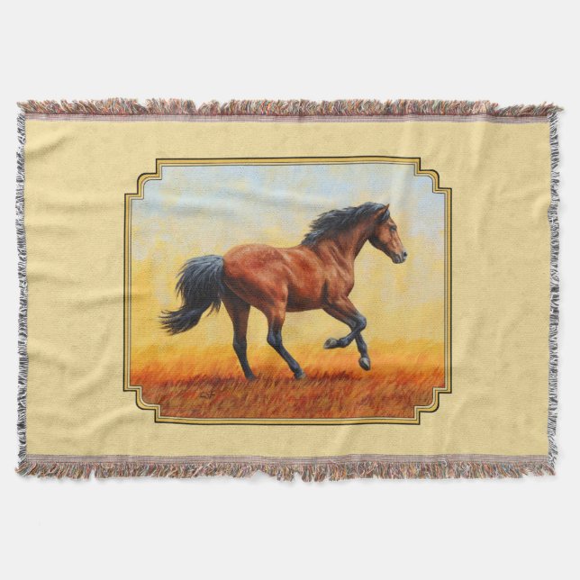 Running Bay Horse Yellow Throw Blanket (Front)