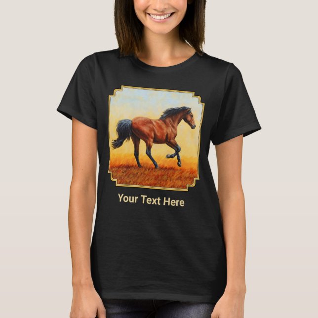 Running Bay Mustang Wild Horse T-Shirt (Front)