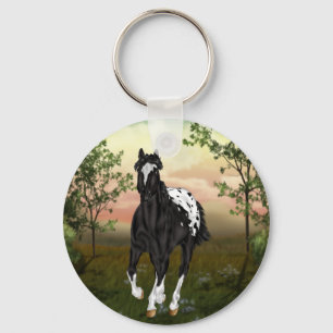 Running Black Appaloosa Horse Key Ring