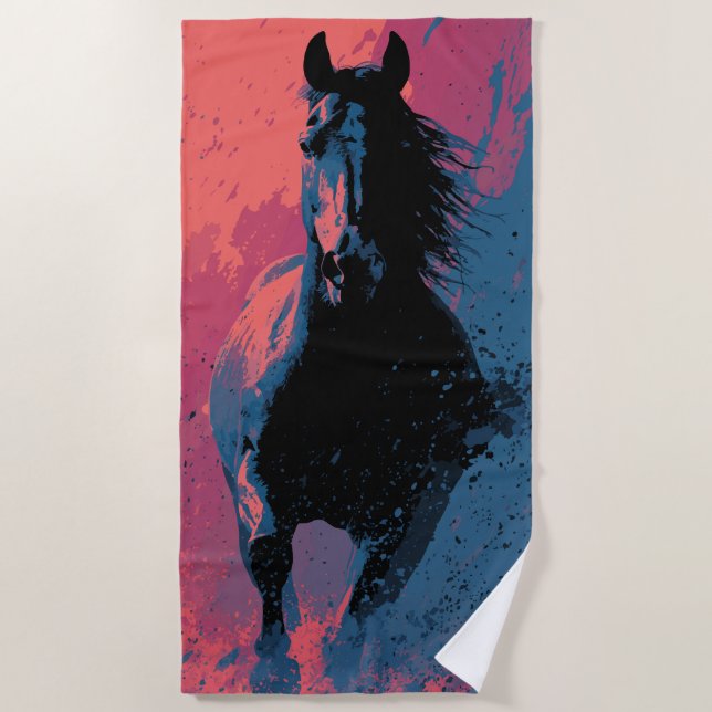 Running Black Horse Beach Towel (Front)