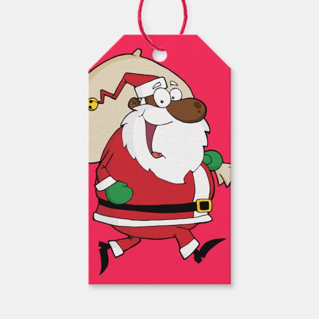 Running Black Santa Paper Gift Tag (Front)