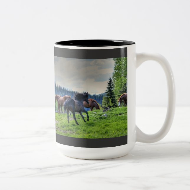 Running Black Thoroughbred Percheron Horse Photo 3 Two-Tone Coffee Mug (Right)