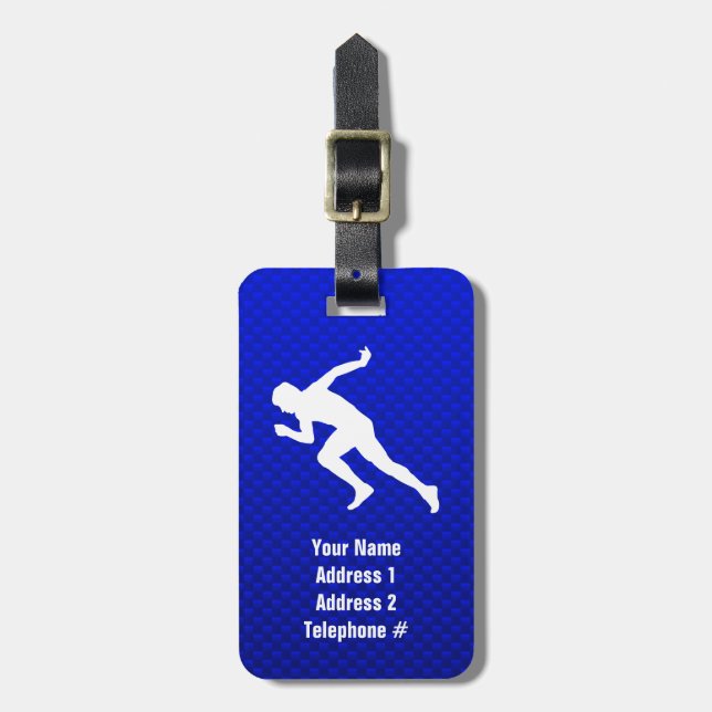 Running; Blue Luggage Tag (Front Vertical)