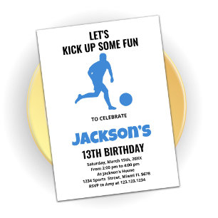 Running Blue Soccer Birthday Invitations