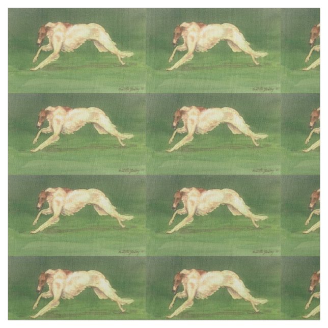 Running Borzoi Dog Art Fabric (Swatch)